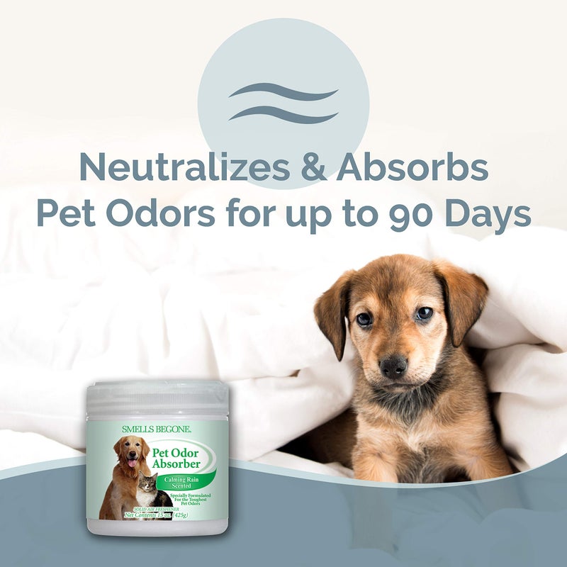 SMELLS BEGONE Pet Odor Absorber Gel - Air Freshener - Absorbs Odor from Bathrooms, Cars, Pet Areas, Boats & RVs - Made with Essential Oils - Calming Rain Scent - 15 Ounce - Image 2